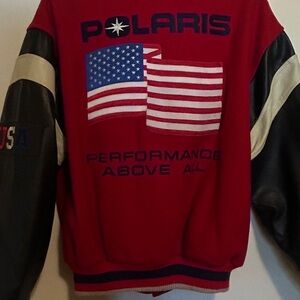RARE Polaris Mens Varsity Style Bomber Snowmobile Wool Leather Small
